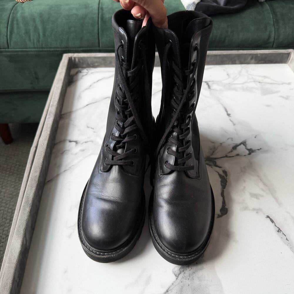 Stuart Weitzman Ande Lift Bootie Black Leather Combat Boots Size 9.5 - Picture 4 of 12